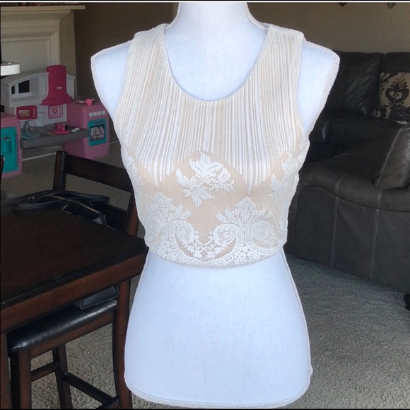 Lace Crop Top Cream & Tan Wedding - Picture 2 of 8